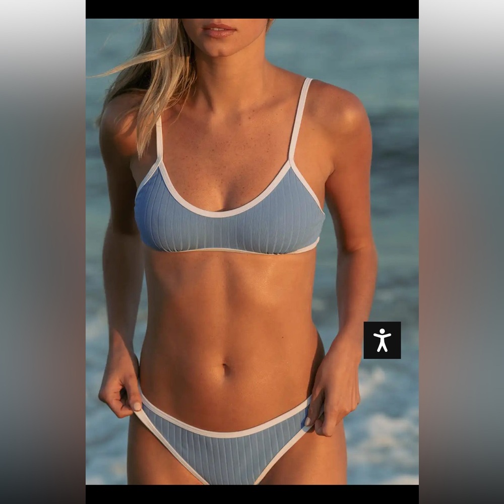 SOLID & STRIPED Light Blue and White Bikini. XS Top. S Bottom.
